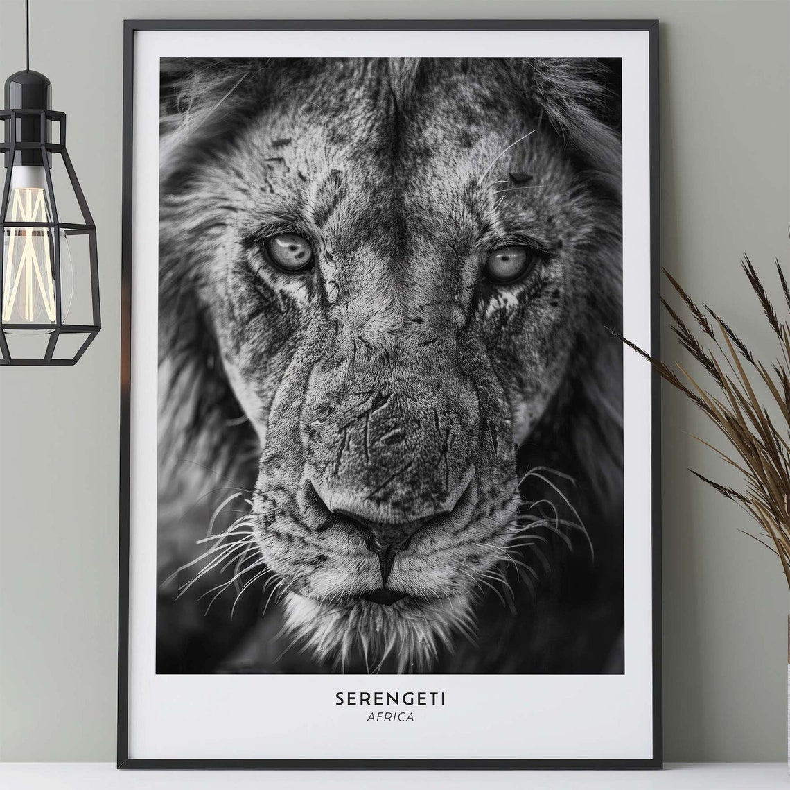 Serengeti Lion Black and White Close Up Portrait Africa Poster - Image 4