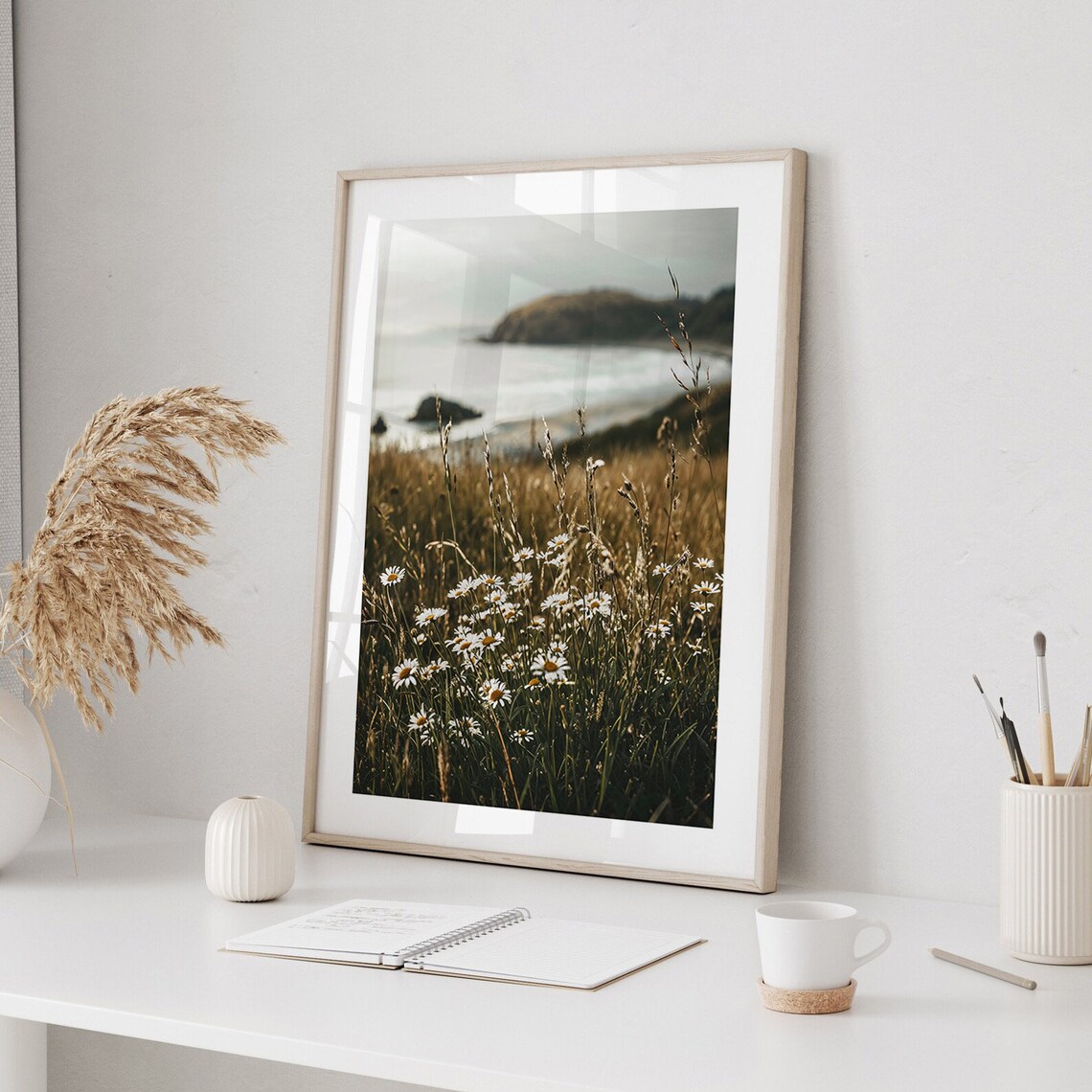Daisies By The Ocean Poster, Beach Nature Photography - Image 2