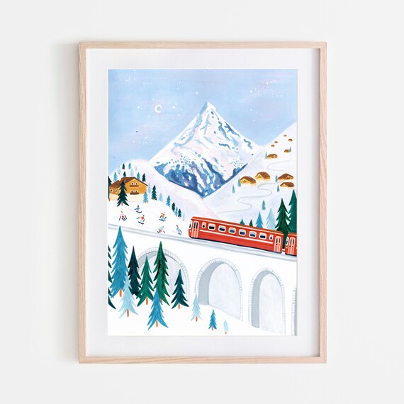 Zermatt Art Print Switzerland Art Print Skiing Poster Swiss Alps Wall Art Alps Poster Skiing Gift Travel Gift Housewarming