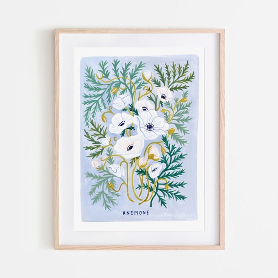 Anemone Art Print, Vintage Botanical Poster