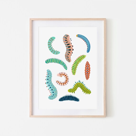 Caterpillar Nursery Bug Art Print, Woodland Decor