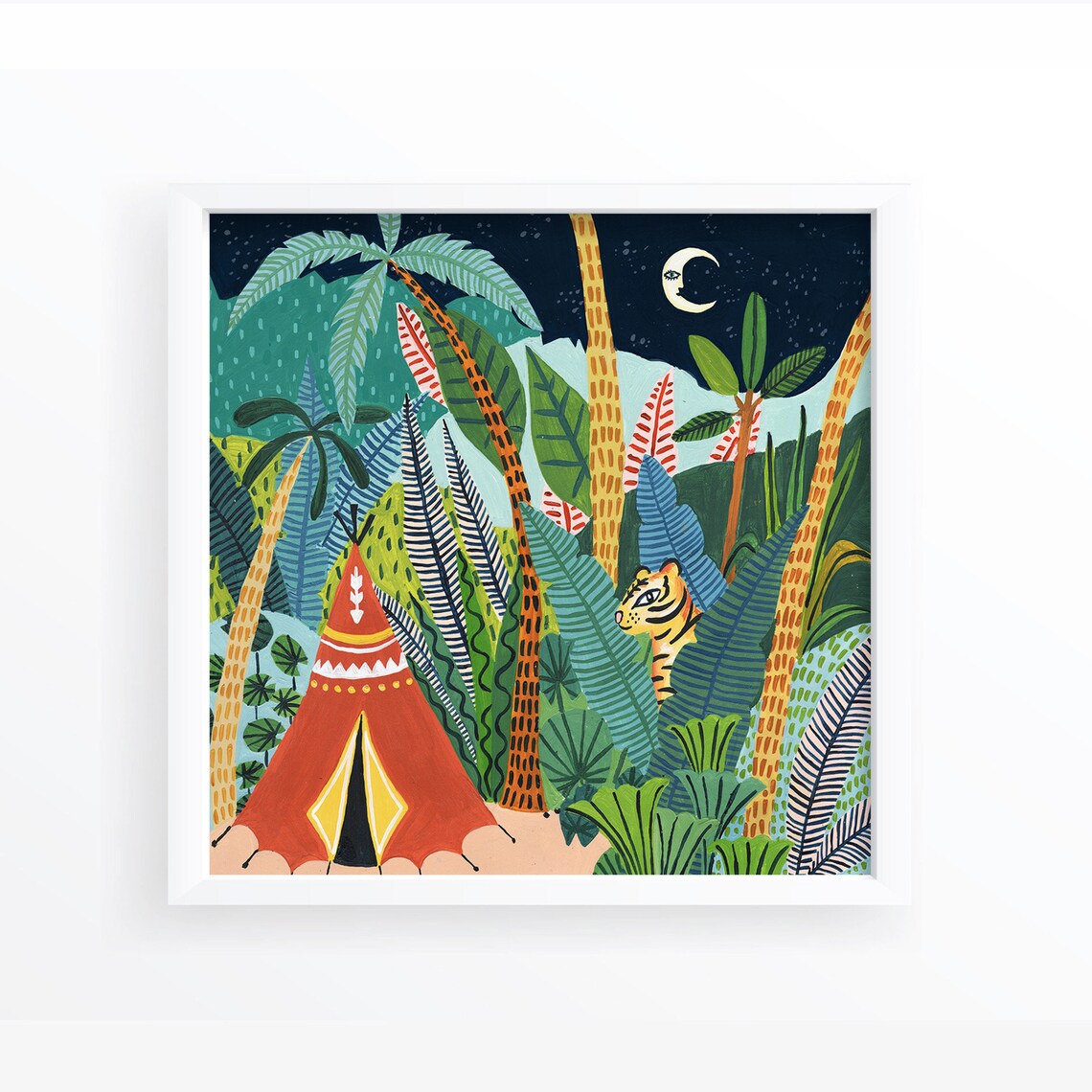 Tiger Botanical Illustration Art Print, Safari Jungle