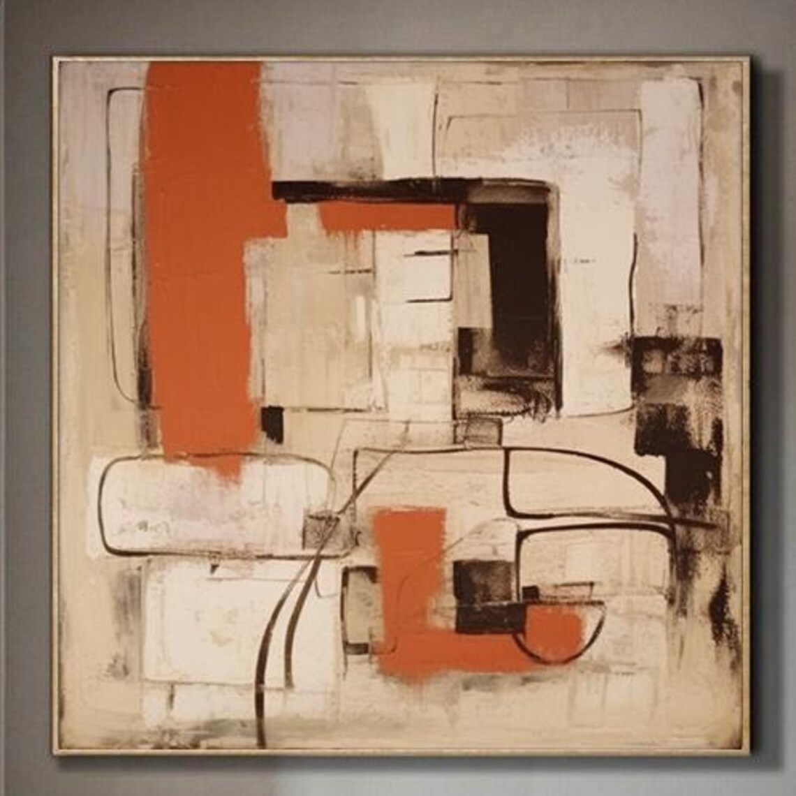 Tan Burnt Orange Geometric Line Abstract Modern Painting Poster