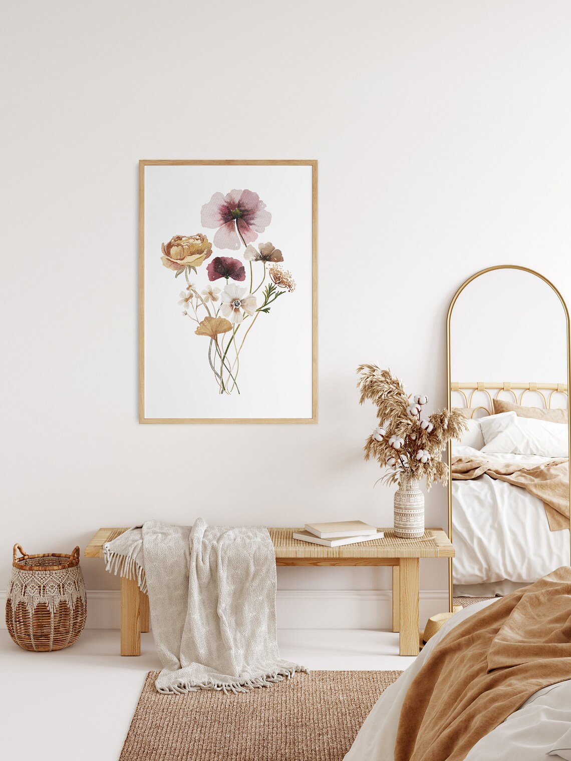 Dried Wildflowers Bouquet Watercolor Muted Fall Floral Print - Image 2