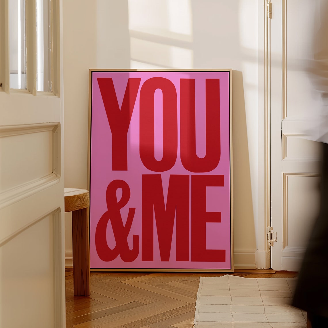 You and Me Bold Red Statement Typography Pink Couples Decor Poster - Image 5
