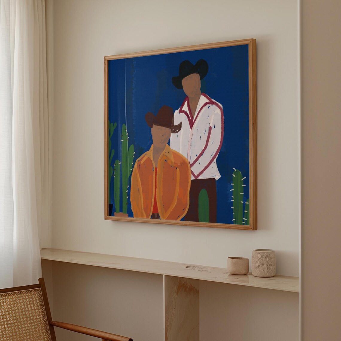 Two Cowboys Among Cacti Folk Art Western Desert Painting Wall Poster - Image 4