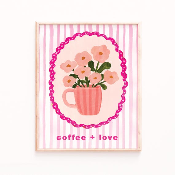 Coffee Love Valentine's Day Art Print, Pink Decor