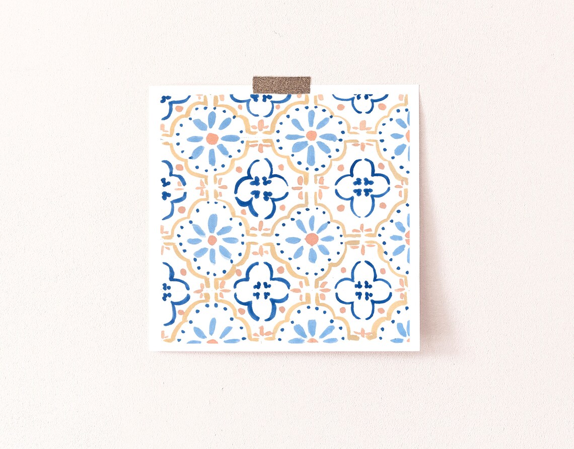 Blue And Cream Moroccan Tile Pattern Art Print - Image 4