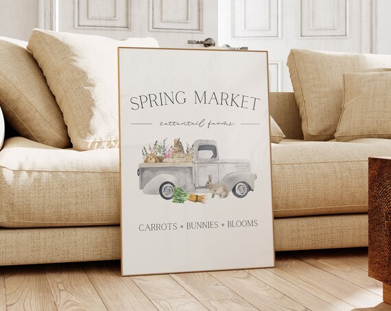 Spring Market Cottontail Farms Vintage Truck Easter Bunny Art Print