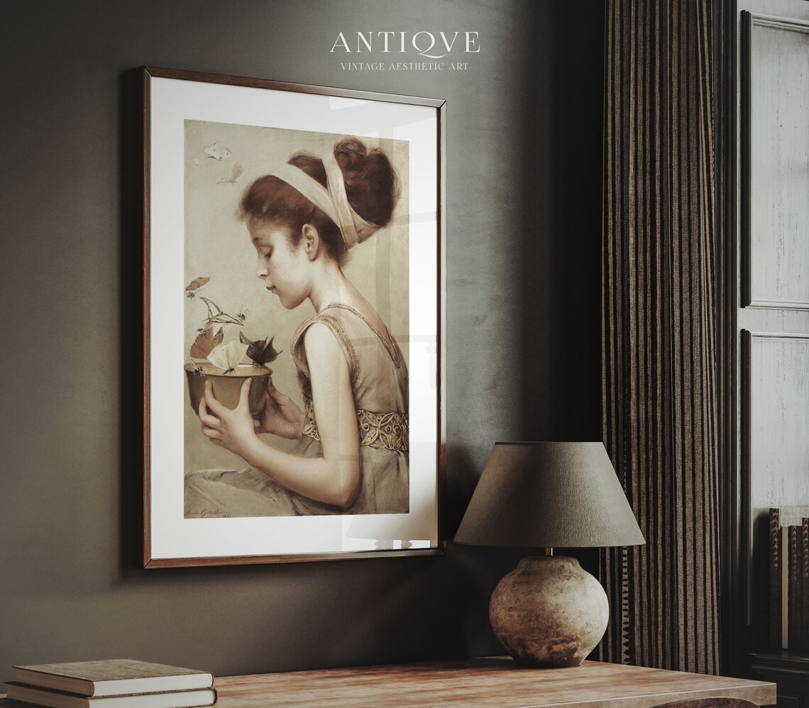 Vintage Spring Girl With Butterflies Art Print - Image 3