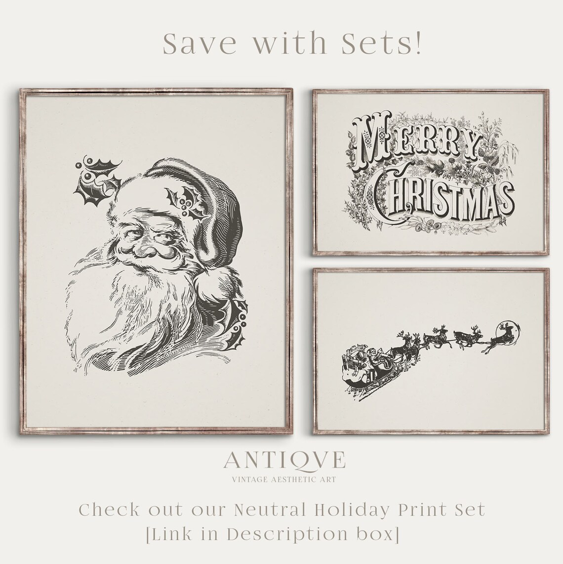 Santa On His Sleigh Vintage Christmas Art Print - Image 3
