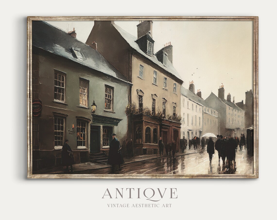 Irish Vintage Rainy Street Impressionist Travel Poster