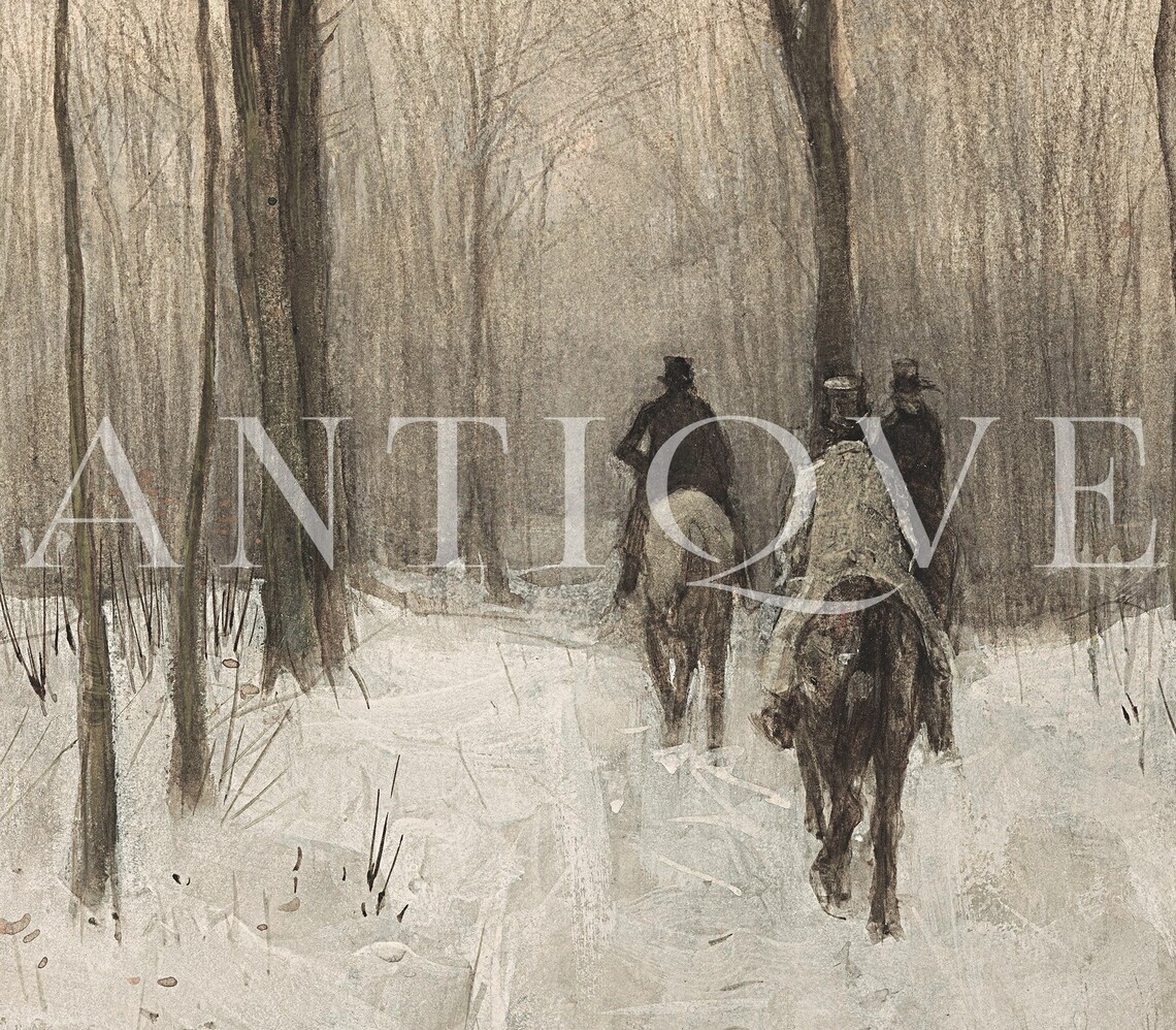 Horse Riding In The Snow Vintage Wall Art - Image 4