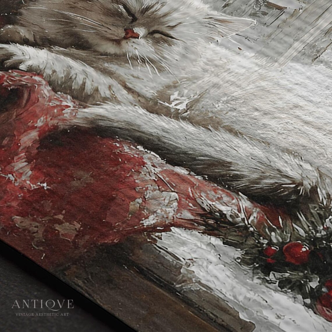 Winter White Cat Christmas Kitten, Cozy Rustic Farmhouse - Image 3