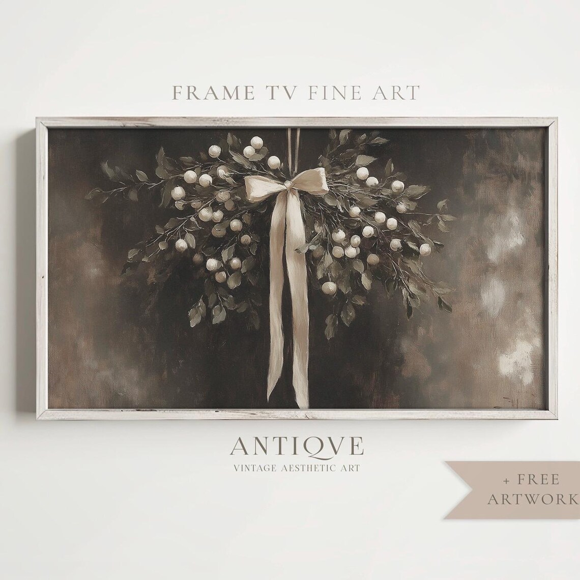 Mistletoe Oil Painting, Rustic Holiday Decor - Image 4