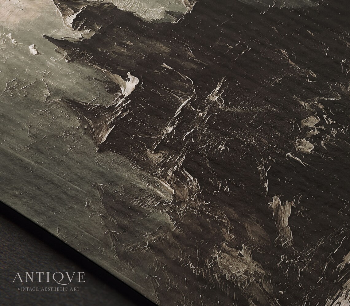 Stormy Night Castle Cliff Dark Gothic Oil Painting Style Poster - Image 3