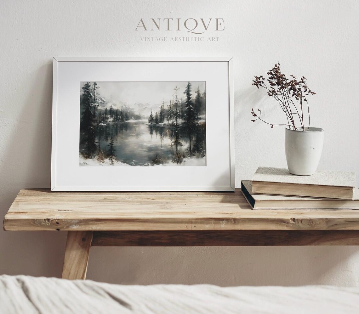 Winter Lake Landscape - Rustic Christmas - Image 3