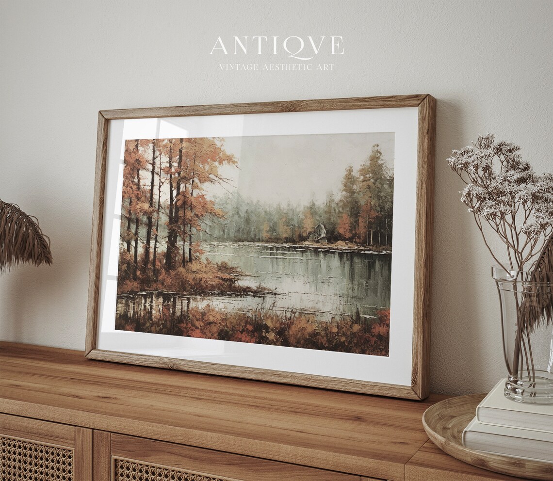 Calm Autumn Lake House By Lake, Rustic Decor - Image 2