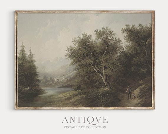 Vintage Forest Print, Woods Oil Painting