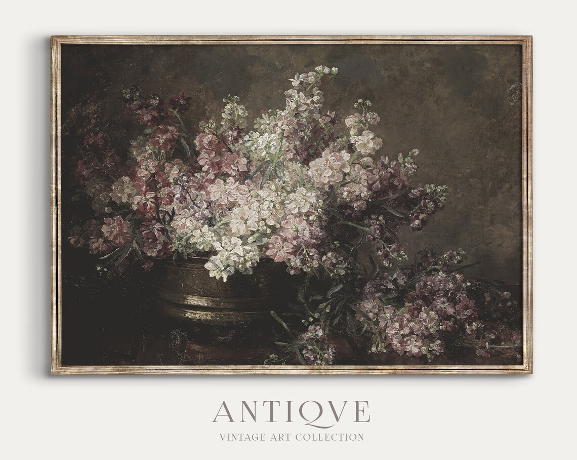 Moody Floral Painting, Dark Academia Art Print