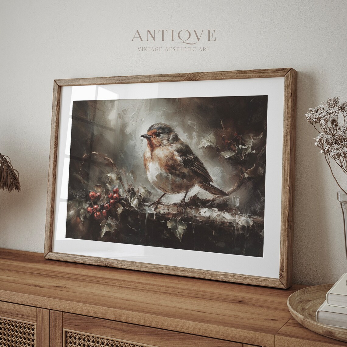 Winter Robin Painting, Rustic Christmas Decor - Image 3