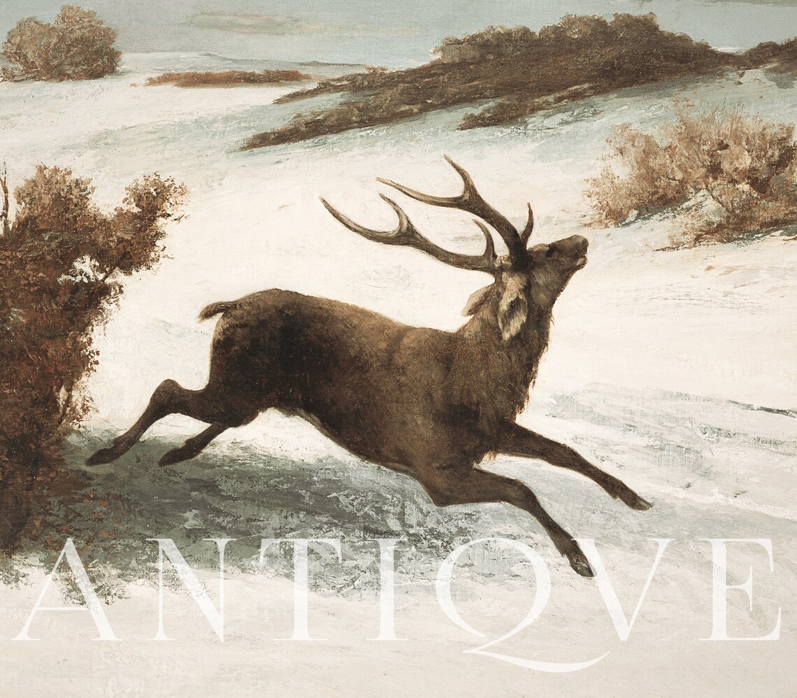 Vintage Winter Deer Painting, Snowy Landscape Art Print - Image 4