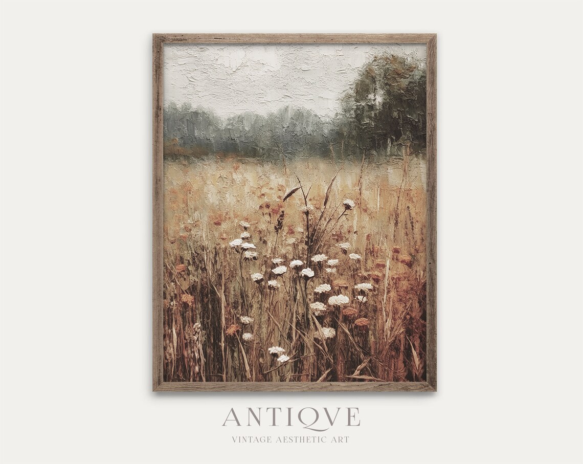Autumn Wildflowers Textured Painting, Rustic Fall Landscape - Image 3