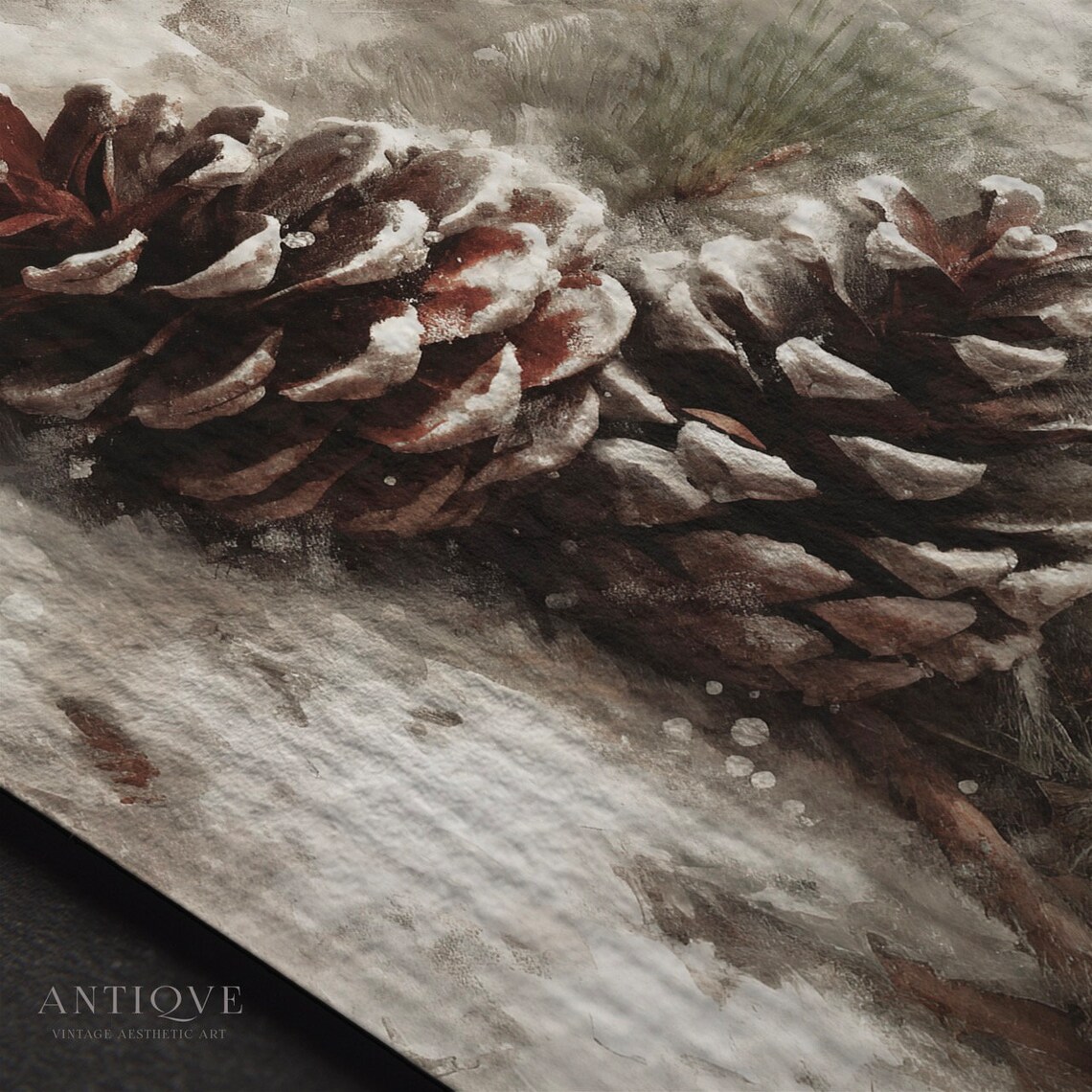 Pine Cones In The Snow, Rustic Christmas Decor Art Print - Image 2