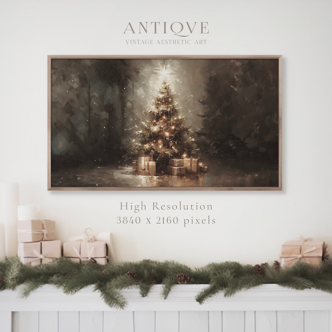 Glowing Christmas Tree with Lights and Gifts Festive Art Print - Image 3
