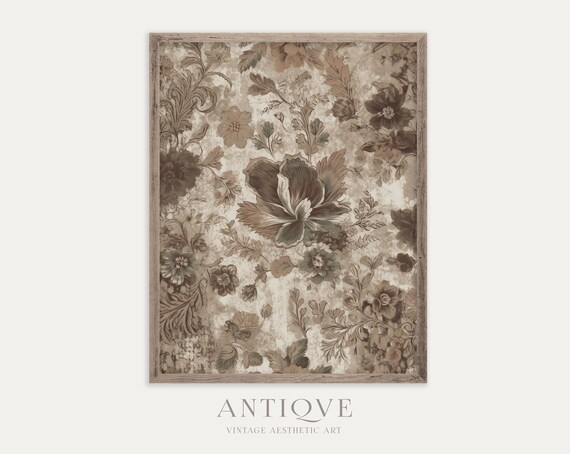 Antique Floral Wallpaper Botanical Sepia Tone Vintage Art Print