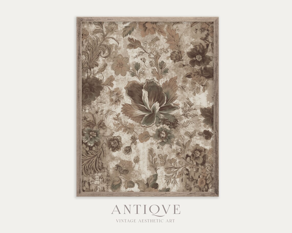 Antique Floral Wallpaper Botanical Sepia Tone Vintage Art Print