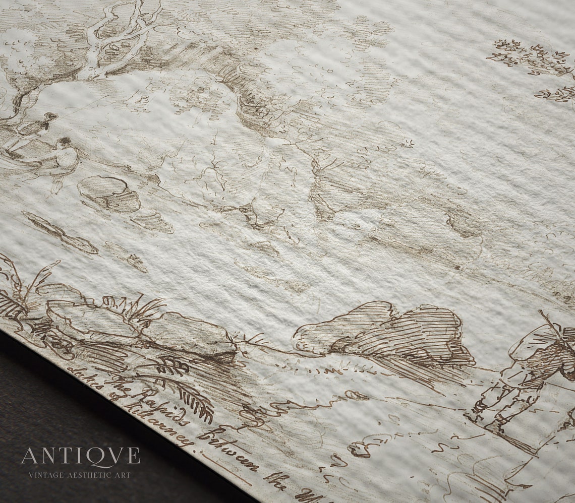 Killarney 1841 Mountain Rapids Lakes Antique Ink Sketch Art Poster - Image 2