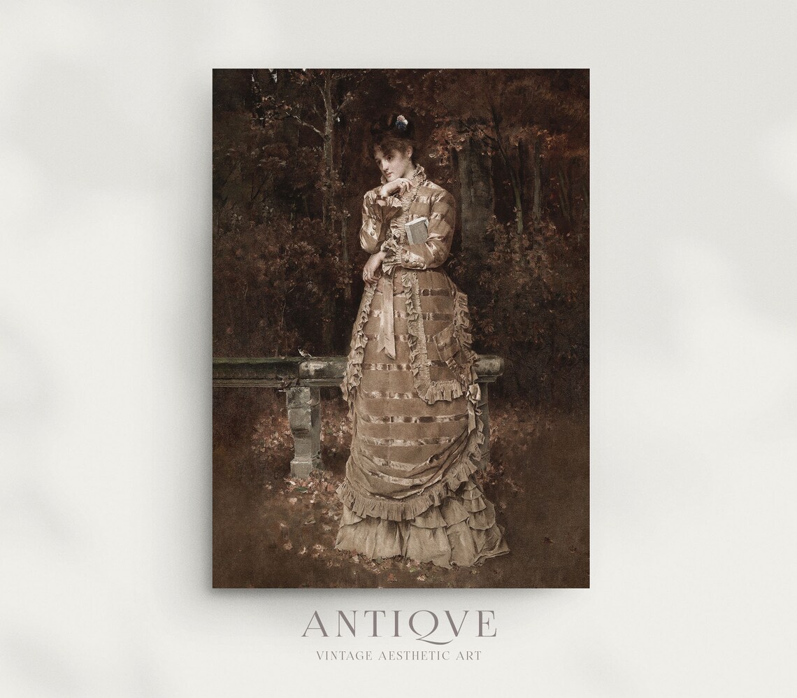 Victorian Lady Brown Gown Autumn Forest Vintage Portrait Print - Image 4