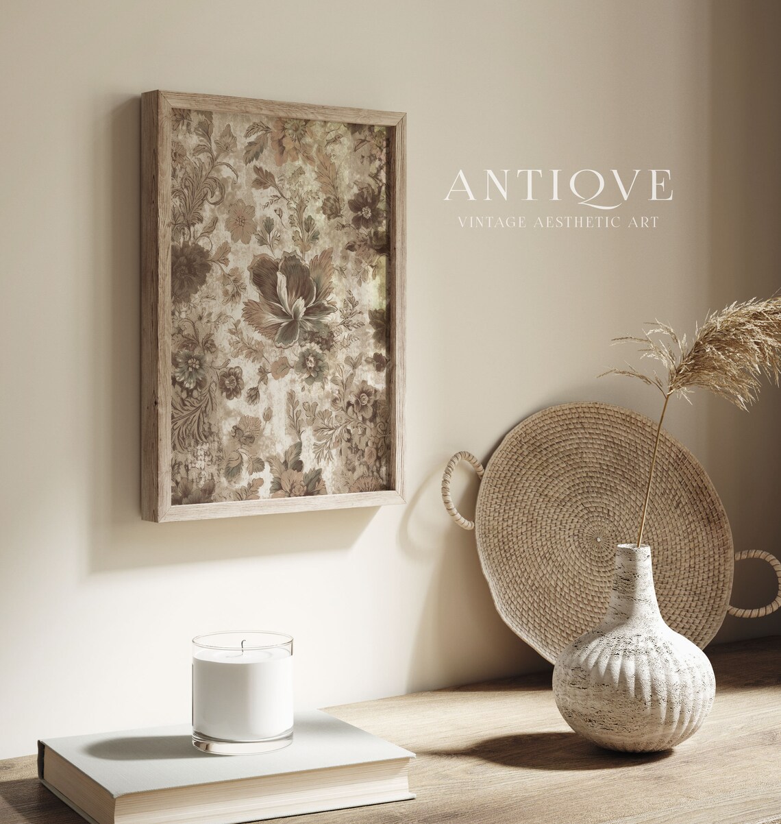 Antique Floral Wallpaper Botanical Sepia Tone Vintage Art Print - Image 4