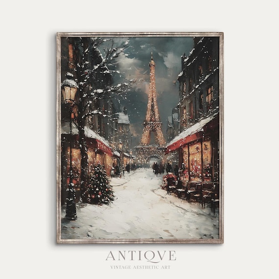 Paris Winter Night Art Print, Snowy Eiffel Tower
