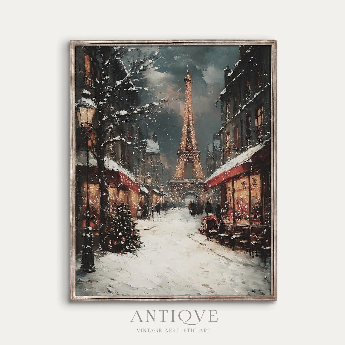 Paris Winter Night Art Print, Snowy Eiffel Tower