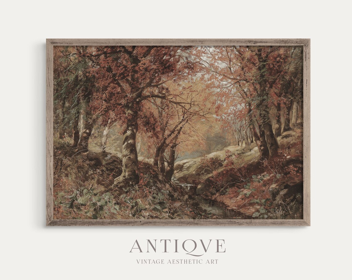 Fall Forest Print, Rustic Autumn Woods
