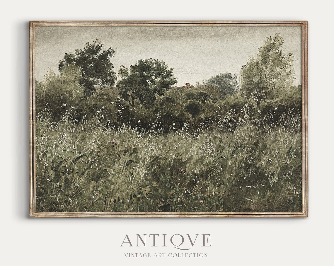 Vintage Cottage Landscape Art Print, Nature