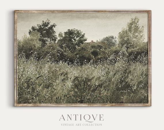 Vintage Cottage Landscape Art Print, Nature
