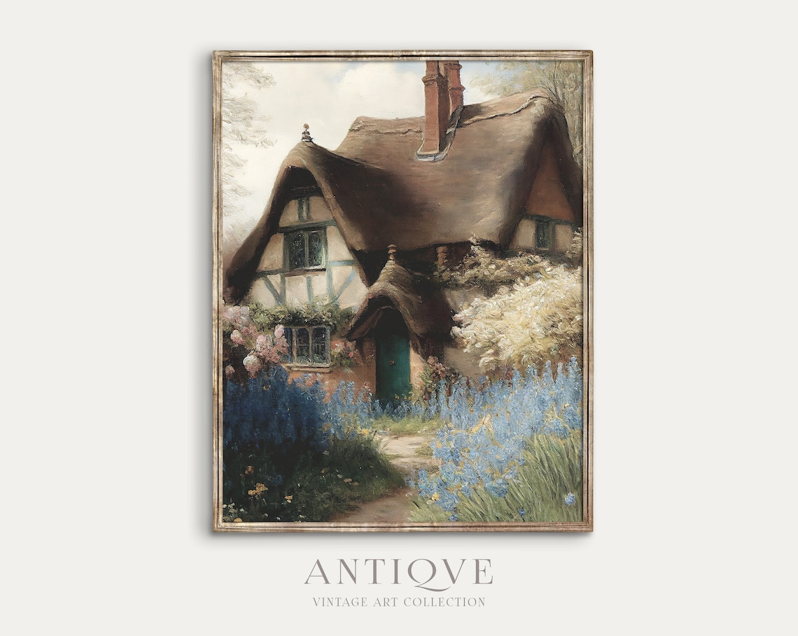 Moody Thatched Cottage, English Cottage Wall Art