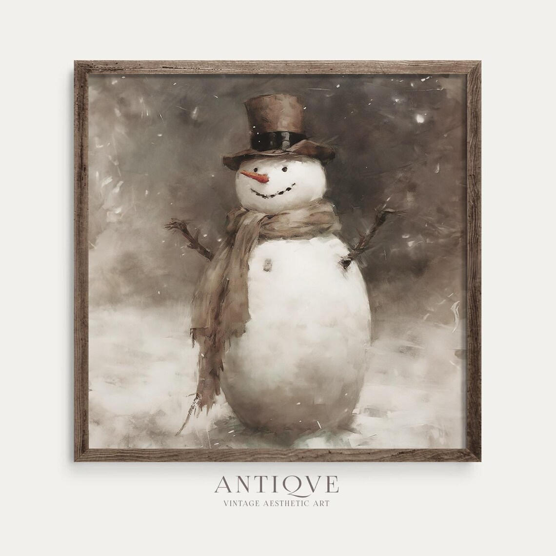 Snowman Rustic Christmas Decor, Farmhouse Art Print