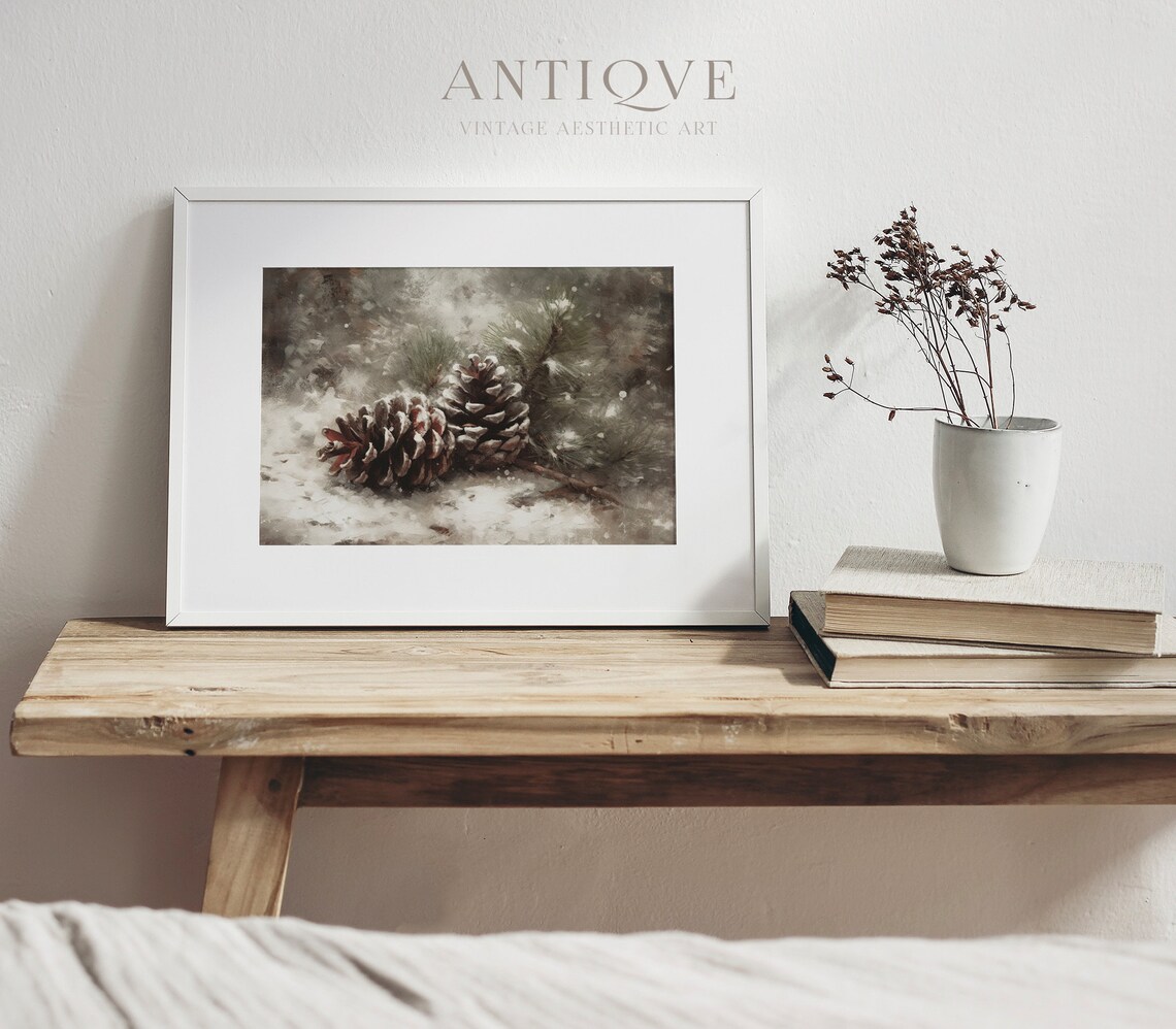 Pine Cones In The Snow, Rustic Christmas Decor Art Print - Image 4