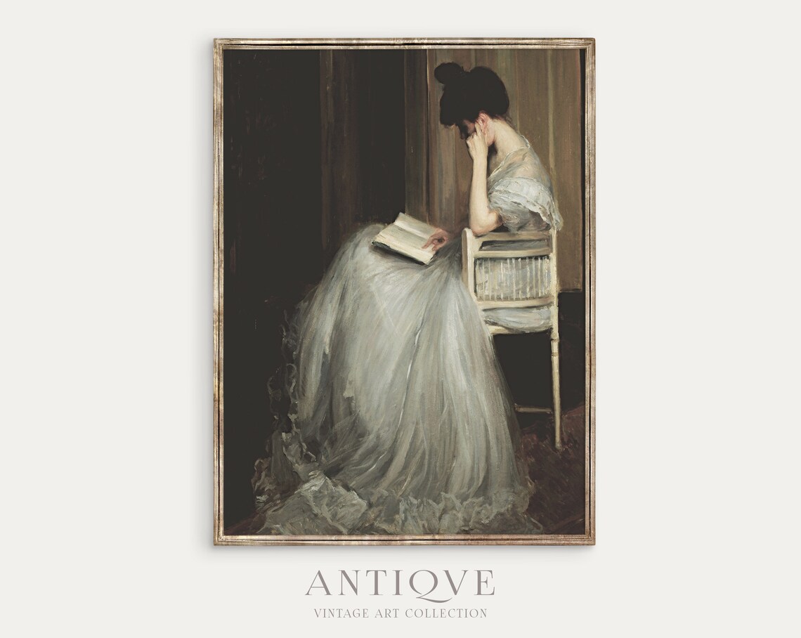 Victorian Woman Reading Vintage Art Print