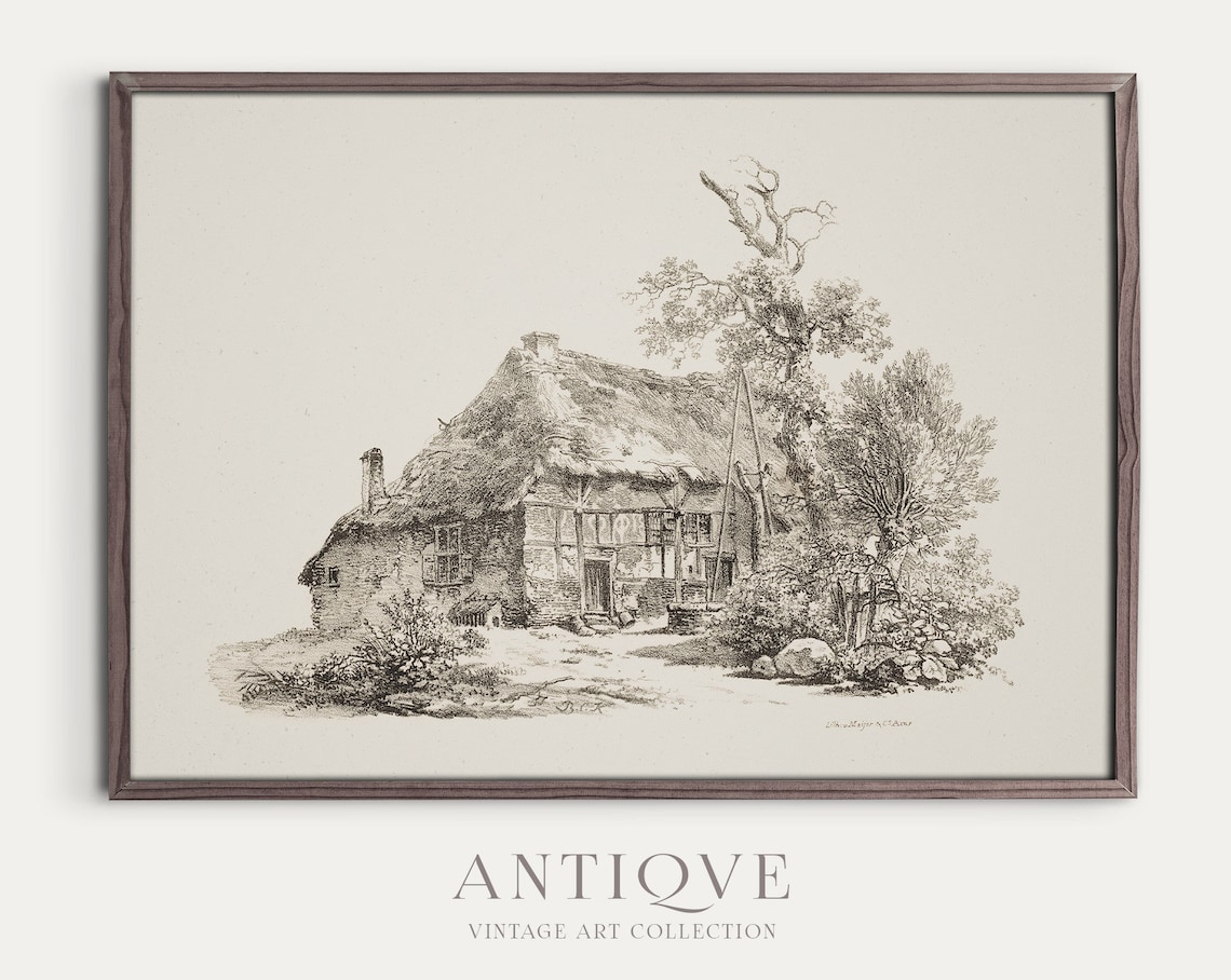Vintage Cottage Sketch Farmhouse Poster Print