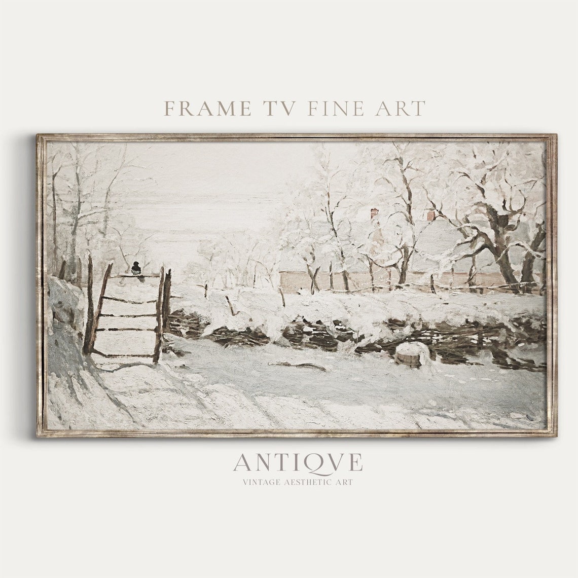 Snowy Meadow with Wooden Gate Bird Winter Impressionist Wall Art - Image 4