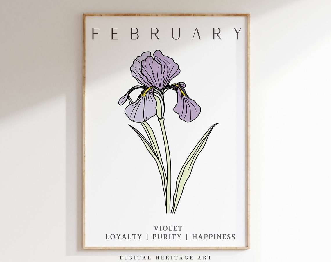 February Birth Flower Violet Iris Print Birth Month Floral Wall Art