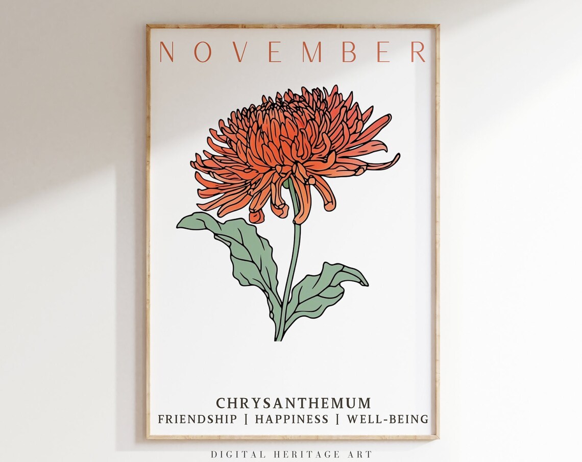 November Birth Flower Chrysanthemum Print Birth Month Floral Art