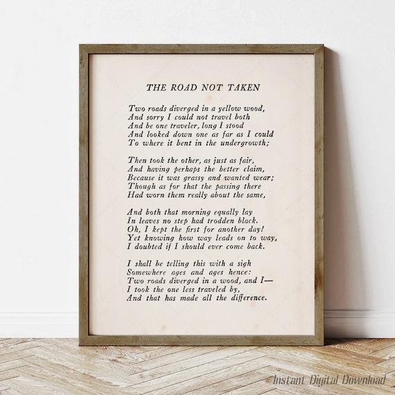 Robert Frost The Road Not Taken Full Poem 1916 Poetry Poster Print