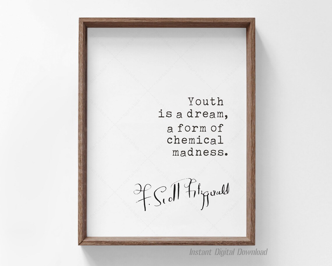F Scott Fitzgerald Youth Is A Dream A Form Of Chemical Madness Quote