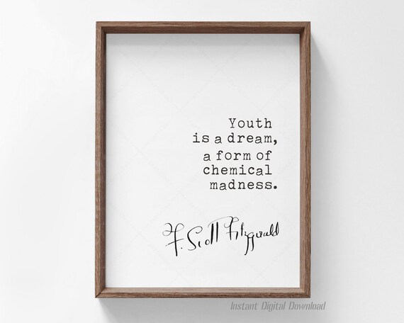 F Scott Fitzgerald Youth Is A Dream A Form Of Chemical Madness Quote